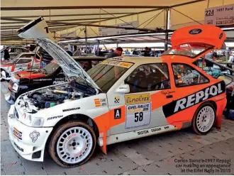  ??  ?? Carlos Sainz’s 1997 Repsol car making an appearance at the Eifel Rally in 2015