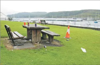  ??  ?? Mess left behind by late night drinkers is blighting Oban beauty spots.