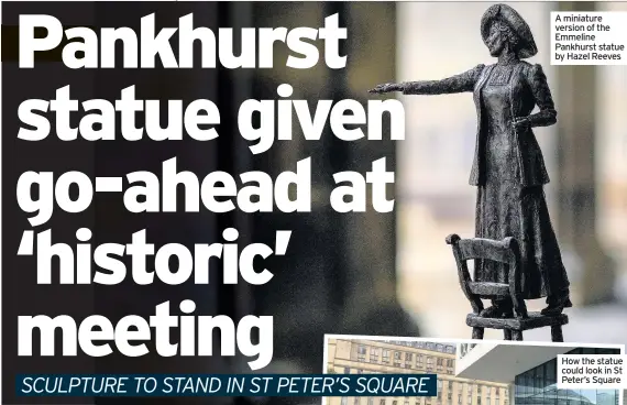  ??  ?? A miniature version of the Emmeline Pankhurst statue by Hazel Reeves