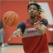  ?? (NWA Democrat-Gazette/Andy Shupe) ?? Arkansas guard JD Notae, who broke his wrist in July, was fully recovered in time for the start of preseason practice Wednesday, according to Coach Eric Musselman. Notae is one of 10 newcomers on the UA roster.