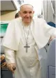  ?? GUGLIELMO MANGIAPANE/POOL PHOTO ?? Pope Francis holds a news conference on his flight back from Canada.