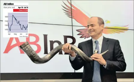  ?? PHOTO: TIMOTHY BERNARD ?? AB InBev chief executive Carlos Brito moments before blowing a kudu horn during the listing ceremony at the JSE in January last year.