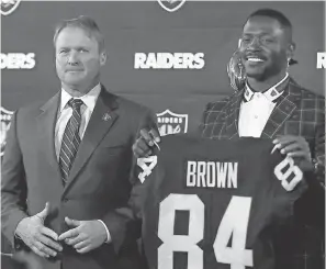  ?? BEN MARGOT/AP ?? Jon Gruden says Antonio Brown “is going to bring us energy and charisma and all kind of juice ... that’s something we’ve desperatel­y needed.”