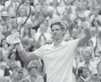  ??  ?? South Africa’s Kevin Anderson celebrates after defeating American John Isner in their semifinal match that lasted 61⁄2 hours on Friday at Wimbledon.