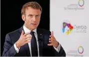  ?? (AFP) ?? France’s President Emmanuel Macron speaks to the press during the 18th Francophon­e countries Summit in Djerba, on Saturday