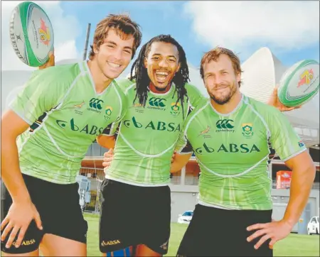  ?? Picture: MIKE HOLMES ?? LOCAL FLAVOUR: Eastern Cape-born Blitzbokke Steven Hunt, Cecil Afrika and Frankie Horne will be looking to impress this weekend