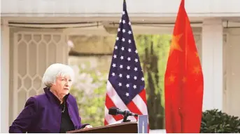  ?? ?? US Treasury Secretary Janet Yellen at a press conference in China on April 8.