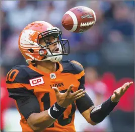  ?? CP PHOTO ?? An unknown rookie quarterbac­k at this time last year, Jonathon Jennings will lead the B.C. Lions into 2016.