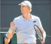 ?? AFP ?? Kevin Anderson saved a match point before beating eighttime champion Roger Federer in a fourhouran­d13minute classic.