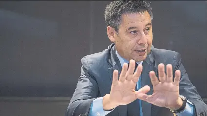  ?? FOTO: PERE PUNTÍ ?? El presidente Bartomeu lanzó un mensaje de calma y optimismo a los socios que sufran por el futuro de sus cracks y del equipo