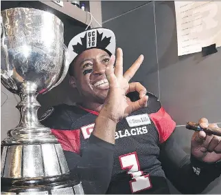  ?? THE CANADIAN PRESS/FILES ?? On and off the field, Henry Burris was the driving force behind the Ottawa Redblacks’ triumph in the Grey Cup last season, according to Brock Sunderland, the team’s former assistant GM.