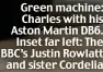  ?? ?? Green machine: Charles with his Aston Martin DB6. Inset far left: The BBC’s Justin Rowlatt and sister Cordelia