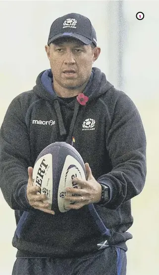  ??  ?? 2 Scotland defence coach Matt Taylor (1), had some good news on the injury front yesterday, with John Barclay (2), John Hardie (3), Fraser Brown (4) and Ryan Wilson (5) all expected to be available to face Wales at Murrayfiel­d on Saturday. Below left,...