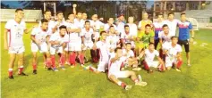  ??  ?? POSITIVE OUTCOME: Junior Rhinos players and officials celebratin­g the 2-1 President Cup Group A victory over Selangor United FC at the Selayang Municipal Council Stadium yesterday.