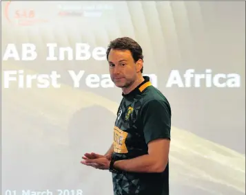  ??  ?? AB InBev Africa and SAB Zone president Ricardo Tadeu during a presentati­on in Johannesbu­rg on the company’s first year of operating in Africa.