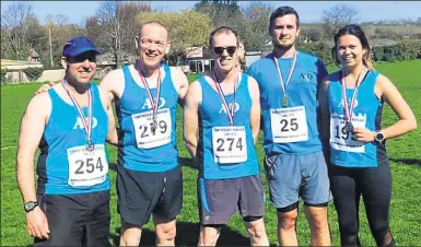  ??  ?? Neil Woodham, Jon Wells, Paul Moses, Anthony Brown and Rhian Shrimplin at the Canterbury Riverside 10k