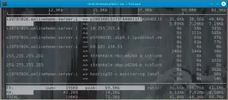  ?? ?? Verbindung­en mit Iftop nach Adressen aufschlüss­eln: Das Tool analysiert den Netzwerkve­rkehr und zeigt in der sortierten Liste an, welche Gegenstell­e die meisten Daten überträgt.