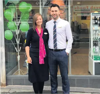  ??  ?? Expert advice Laura Mullet with Ewan Grieve of Specsavers Airdrie and Coatbridge