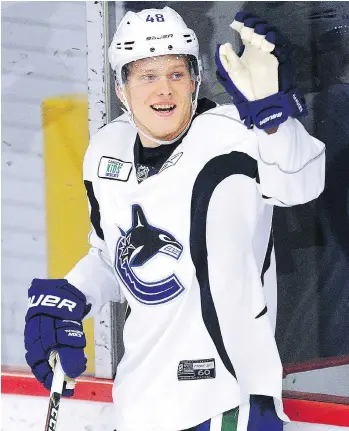  ?? NICK PROCAYLO ?? Olli Juolevi, seen at the Canucks’ developmen­t camp at UBC on Tuesday, says despite his skill with the puck, he doesn’t want to just “be an offensive guy. I want to take care of my team and help it.”