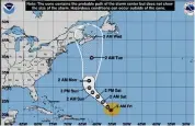  ?? National Hurricane Center ?? Hurricane Teddy, a powerful Category 4 storm, is moving northwest about 12 mph, with maximum sustained winds near 130 mph, according to the hurricane center.