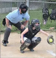  ??  ?? Gators Grace Press frames a strike call.