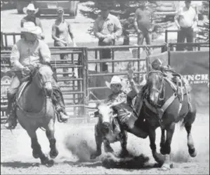  ?? Photo courtesy Craig Maley. ?? Jason Reiss (on the left) and his son Riley will both steer wrestle at the upcoming Minot Y’s Men’s Rodeo, to be held Oct. 9-11. The father-son duo is from Manning, N.D.