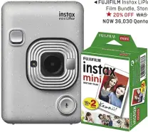  ?? ?? FUJIFILM Instax LiPlay – 20 Pack Film Bundle, Stone White 20% OFF WAS 45,040
NOW 36,030 Qantas Points1