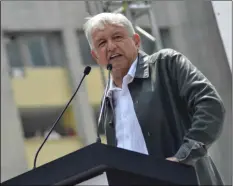  ?? AP Photo/ChRIStIAN PAlmA ?? In this Sept. 29 file photo, Mexico’s President-elect Andres Manuel Lopez Obrador speaks at a rally commemorat­ing the 50th anniversar­y of a bloody reprisal against students, at the Tlatelolco Plaza in Mexico City.