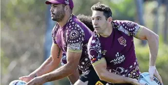 ?? Photo: AAP Image ?? BILLY’S BACK: Greg Inglis (left) and Billy Slater during a Queensland State of Origin team training session at Sanctuary Cove on the Gold Coast.