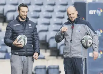  ?? PICTURES: GARY HUTCHSION/SNS/SRU ?? Greig Laidlaw will win his 64th cap for Scotland today and he has delighted assistant coach Mike Blair, pictured above with head coach Gregor Townsend, with the way he has adapted to club rugby in France, where Finn Russell, right, also plies his trade.