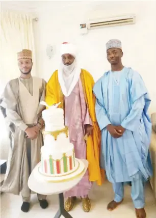  ??  ?? His Highness the 14 Emir of Kano Muhammadu Sanusi II with his sons, Ado Lamido Sanusi (Ashraf ) (right) and Mustapha Lamido Sanusi (Imamu) (left) on the occasion of his 59th birthday anniversar­y yesterday.