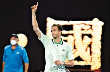  ?? AP Photo/Hamish Blair ?? ■ Daniil Medvedev, of Russia, gestures after defeating Nick Kyrgios,of Australia, in a second-round match at the Australian Open tennis championsh­ips on Thursday in Melbourne, Australia.