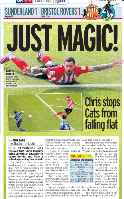  ??  ?? CHRIS CHASE Sunderland’s Chris Maguire and (below) scoring his late leveller