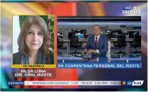  ??  ?? Entrevista­da por Sergio Cisneros en Tele Zócalo Nocturno, la directora Hilda Luna dijo que hasta cierto punto esperaban contagios al estar en contacto con enfermos.