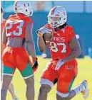  ?? SUSAN STOCKER/SUN SENTINEL ?? Former Hurricanes tight end Michael Irvin II, the son of the NFL Hall of Fame receiver by the same name, will transfer to FAU for his redshirt senior season.