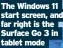  ?? ?? The Windows 11 start screen, and far right is the Surface Go 3 in tablet mode