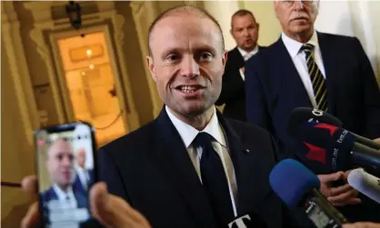  ??  ?? Joseph Muscat speaking in November 2019. He stepped down in January this year. Photograph: Guglielmo Mangiapane/Reuters
