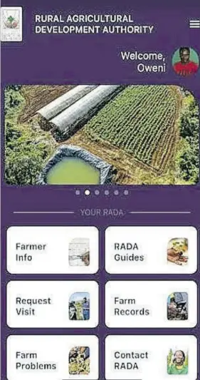  ?? ?? A screen grab of the new RADA app. The app, launched in November 2023 is said to be the first mobile applicatio­n piloted by the agency and aims to provide ongoing support to farmers at the click of a button.