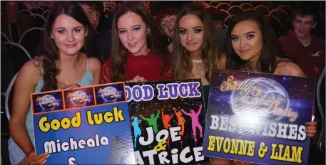  ??  ?? Aoife Colman, Andrea Stack, Erica Diggins and Aine Moriarty showing their support for the dancers at the Causeway GAA Strictly Come Dancing event in The Ballyroe Heights Hotel on Friday night.