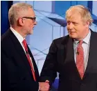  ?? AP ?? Boris Johnson and Jeremy Corbyn stuck to well-worn phrases and promises during their BBC debate.