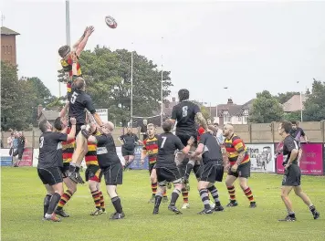  ?? ANGUS MATHESON ?? Action from the Lancashire Plate encounter between Southport Rugby 1st XV and Wigan earlier this season