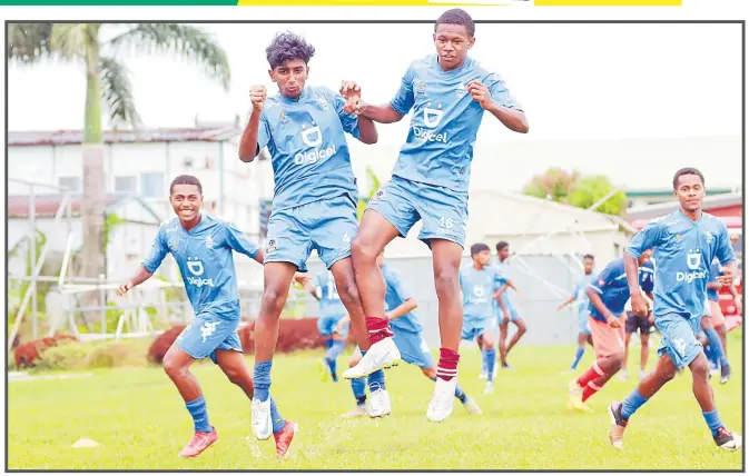  ?? Picture: SUPPLIED/FIJI FA MEDIA ?? Digicel Fiji football under-17 players Richard Swami (4) and Jacob Seninawana­wa (16) take part in a training session at the Fiji FA Academy in Suva yesterday.