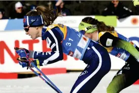  ?? FOTO: LEHTIKUVA/HEIKKI SAUKKOMAA ?? Eveliina Piippo tävlade för första gången i VM-sammanhang i lördagens skiathlon. Hon gick i mål som 23:a.