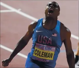  ?? NICK DIDLICK — THE ASSOCIATED PRESS ?? American sprinter Christian Coleman, the world champion in the 100 meters, was handed a two-year ban and will miss next summer’s Olympics for violating doping control rules.