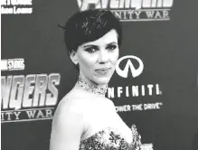  ?? PHOTO BY JORDAN STRAUSS/INVISION VIA AP ?? Scarlett Johansson arrives at the world premiere of “Avengers: Infinity War” in Los Angeles in April. Johansson’s plans to portray a transgende­r man has sparked a backlash from many who object to cisgender actors playing trans roles.