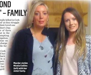  ??  ?? Murder victim Nicola Collins (left) with her sister Carly.