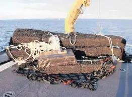  ?? COAST GUARD/COURTESY ?? Some of the more than 18 tons of confiscate­d cocaine stacked on the deck of the Coast Guard Cutter James that were brought into Port Everglades.