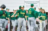  ?? APRIL GAMIZ/THE MORNING CALL ?? Emmaus, seen celebratin­g at an earlier game against Easton, enters the EPC tournament on a high note after beating Allentown Central Catholic 19-2 on Monday.