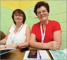  ??  ?? Margaret Creedon from Killarney and Marian Hussey from Listowel making sure everything was running smoothly at Fleadh Cheoil na Mumhan.