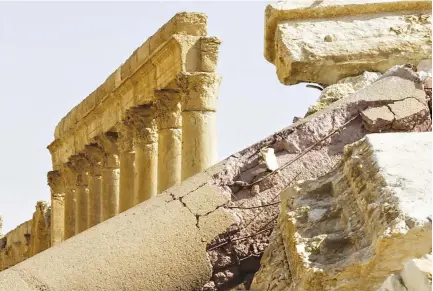  ?? AFP ?? A PICTURE taken on March 4 shows fallen columns at the site of the ancient city of Palmyra in central Syria. Syrian troops backed by Russian jets completed the recapture of the historic city of Palmyra from Islamic State group fighters on March 2, the...